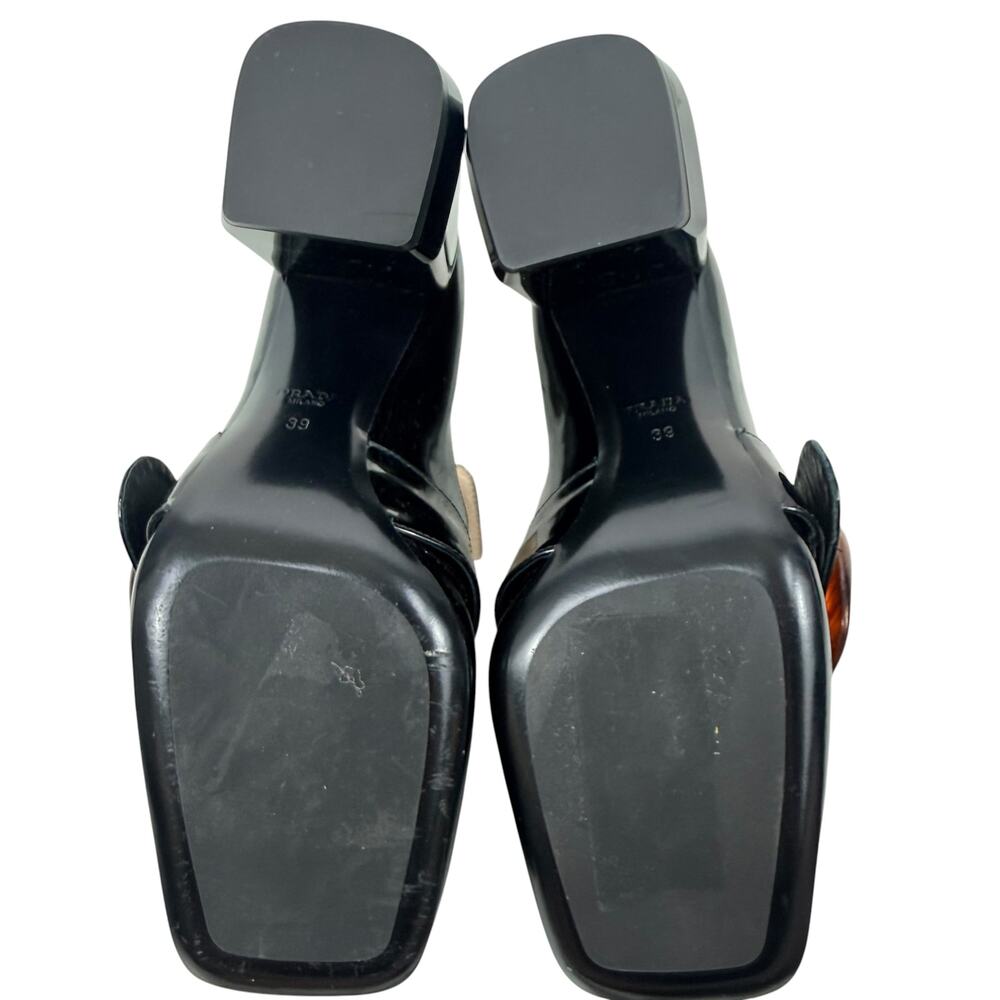 New Prada Patent Leather Amber Buckle Heeled Loafers Black Size 39 - Picture 8 of 10
